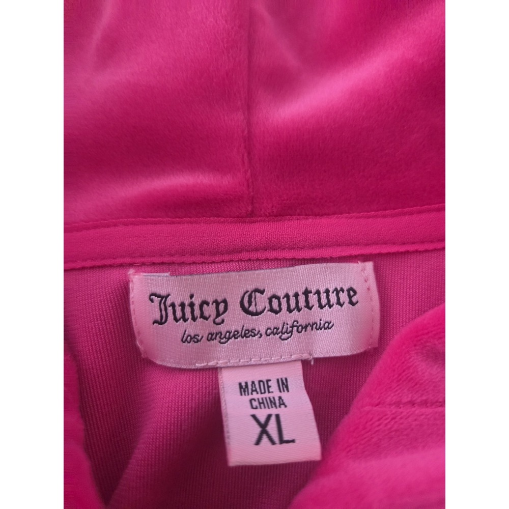 Juicy Couture Velour Hoodie Full Zip Jacket Rhinestone Logo Women's XL Pink - Picture 3 of 10